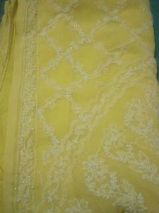 Yellow Embroidered chicken kari saree