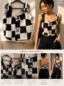 Trendy Black &amp; Cream Check Lace-Up Crop Top
