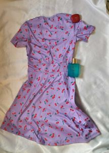 Cute Cherry Print Purple Dress Free delivery