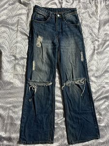 Distressed Wide-Leg Jeans