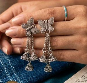 Boho Butterfly Jhumka Earrings oxidized