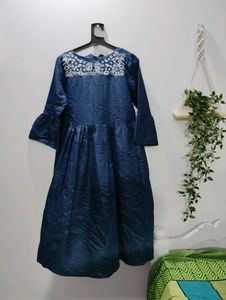Denim Mid Floral Flower Print Design Frock