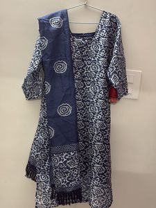 Blue & White Printed Kurta with Dupatta