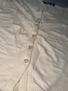 Butter Yellow Ribbed Button-Up Long Sleeve Top