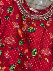 Vibrant Red Floral Kurta Set