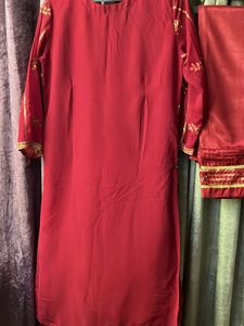 Red Embroidered Kurta Pant Set