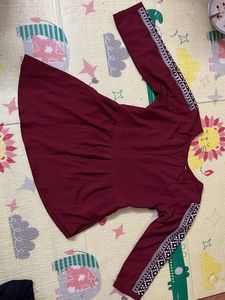 Maroon Kurta with Embroidered Sleeves