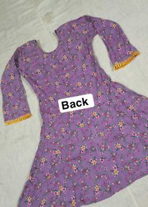 Purple Floral Print Kurta with Tassel Detail