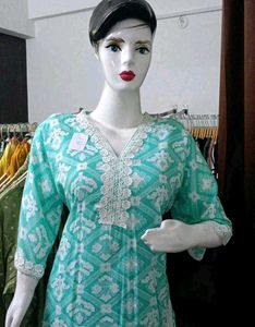 Turquoise Printed Kurta Pant Set