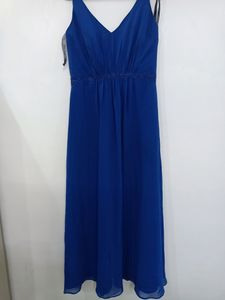 Elegant Blue V-Neck Maxi Dress