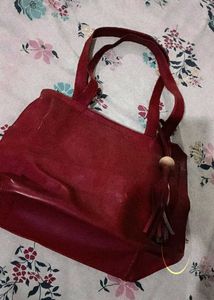 Burgundy Tote Bag with Tassel Detail