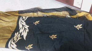 Black &amp; Golden Saree With Pico Fall