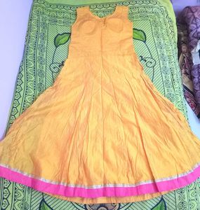 Yellow Anarkali Dress with Pink Dupatta