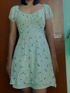 Light Green Floral Print Mini Dress