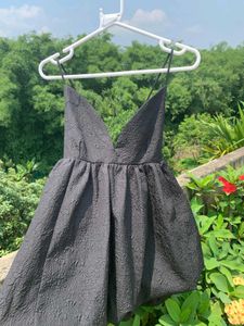 Elegant Black Textured Mini Dress