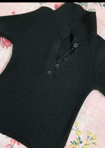 Ribbed Knit Polo Top