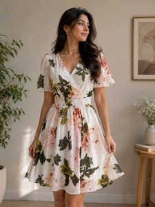 Floral Print Wrap Dress with Flutter Sleeves