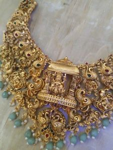 Antique Gold Necklace with Blue Beads