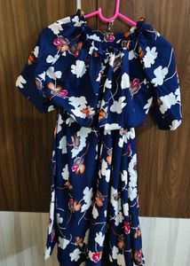 Navy Blue Floral long flared skirt