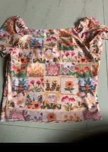 Floral Mesh Ruched Top