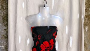 I. Black &amp; Red Floral Strapless Top