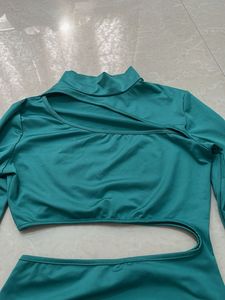 Teal Cut-Out Turtleneck Bodycon Dress