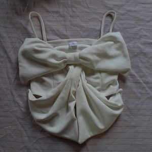 Cream Bow Detail Crop Top