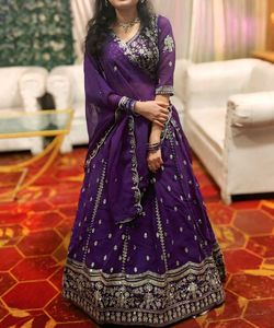 Stunning Purple Embroidered Lehenga Choli Set