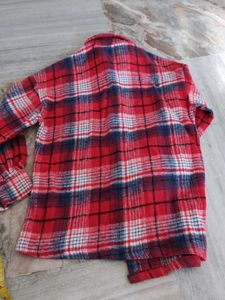 Red Plaid Flannel with Smiley Patch