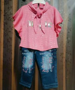 Girls Pink Top & Denim Jeans Set