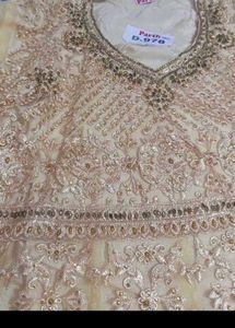 unstitched Elegant Golden Anarkali Suit