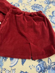 Adorable Girl's Burgundy Skirt Set