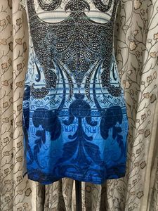 Unique Blue &amp; Black Printed Sleeveless Dress