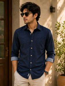 Men's Navy Blue Printed Casual Shirt