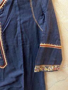 Rangriti Embroidered Blue Cotton Kurta