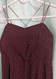 Sparkly Maroon Strappy Midi Dress