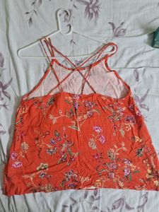 Orange Floral Spaghetti Strap Tank Top