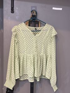 Light Green Polka Dot Peplum Top