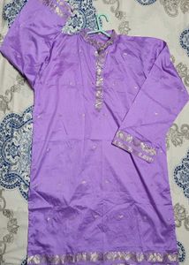 Elegant Lavender Kurta Set with Golden Motifs