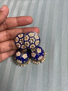 Blue Floral Jhumka Earrings