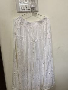 White Embroidered Flowy Maxi Skirt