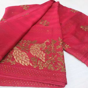 Stunning Red Saree with Golden Peacock Embroidery