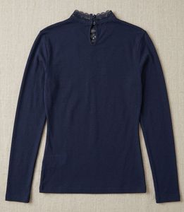 Navy Lace Mock Neck Long Sleeve Top