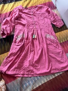 Pink Embroidered Kurta with Tassel Detail
