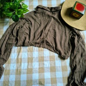 Brown Check Crop Shirt