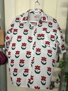 Cute Floral Print Button-Up Shirt