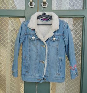 Girls' Embroidered Fur lined Denim Jacket