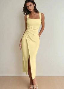 Elegant Ruched yellow Dress