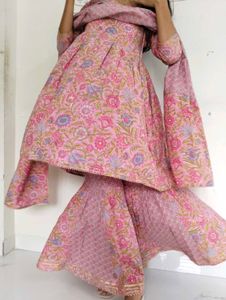 Pink Floral Kurta Sharara Set