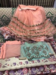 Elegant Peach Layered Lehenga Choli with Dupatta